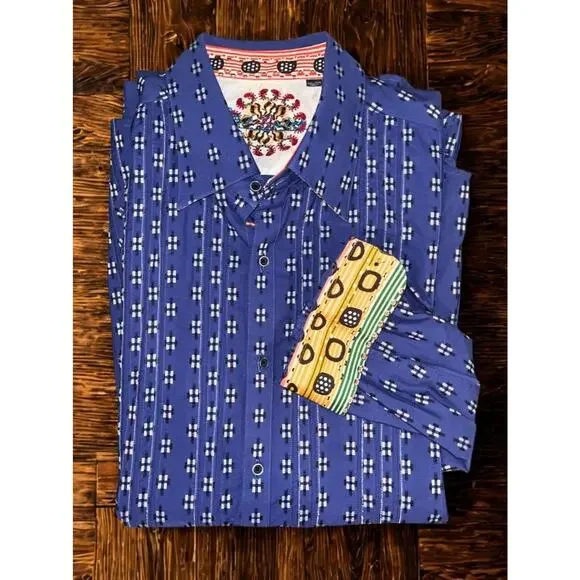 Robert Graham Textured Shirt Sz. 3XL Blue Geometric Flip Cuff Button EUC - Picture 11 of 11
